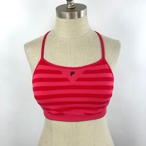 FILA Women Medium Sports Bra Pink Striped Stretch